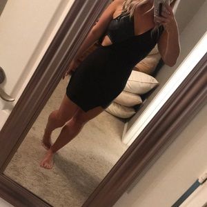 Black dress with faux leather and cutouts